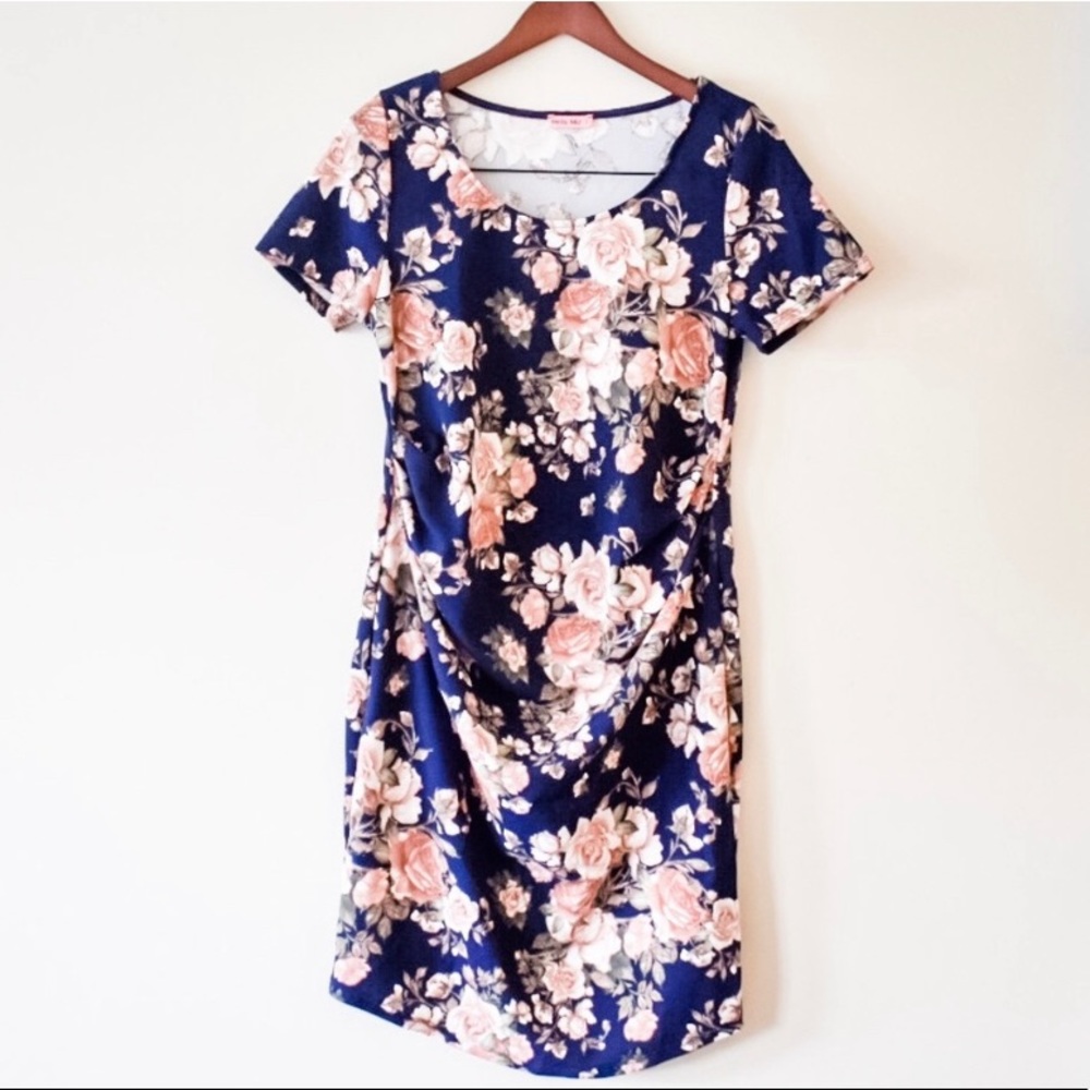 Navy & Pink Floral Maternity Dress